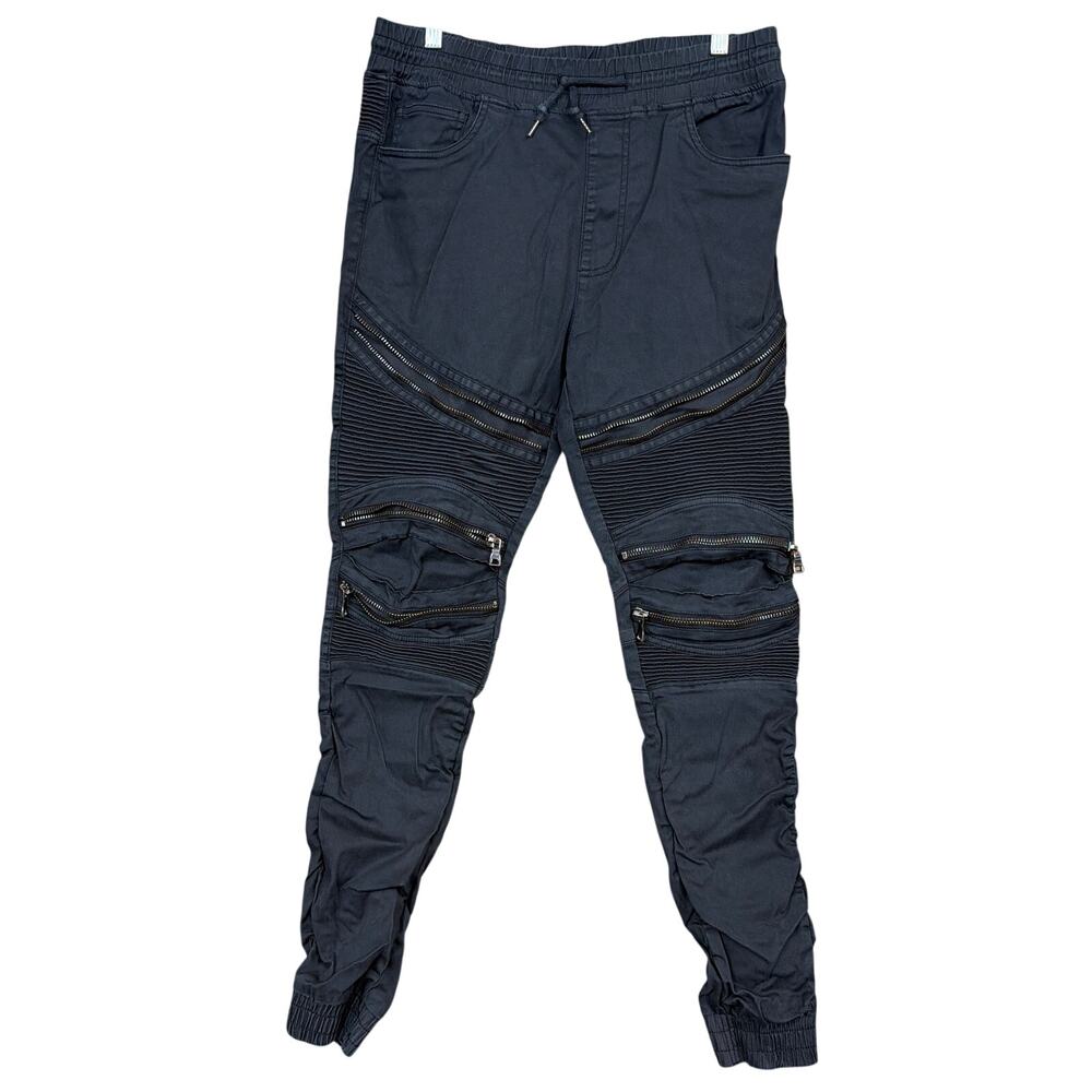 Original Vintage Denim Mens Joggers Black Pull On Drawstring Zip Knee Skinny L